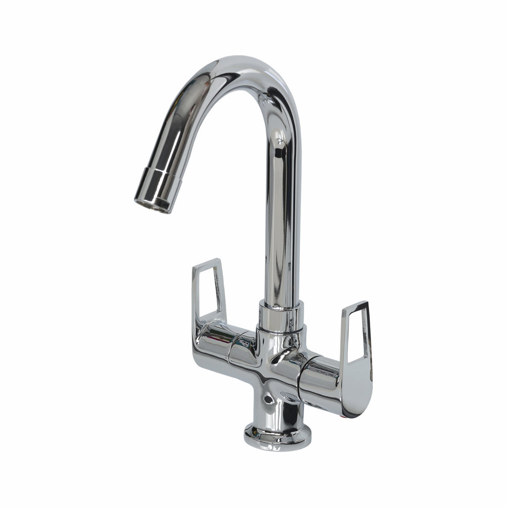 Asiatique C/H Basin Mixer With Swivel ‘J’ Spout (B-011), Bronze Series Premium Brass Faucet Collection, Chrome Basin Mixers, Pillar Cocks, Sink Mixers & Bathroom Taps