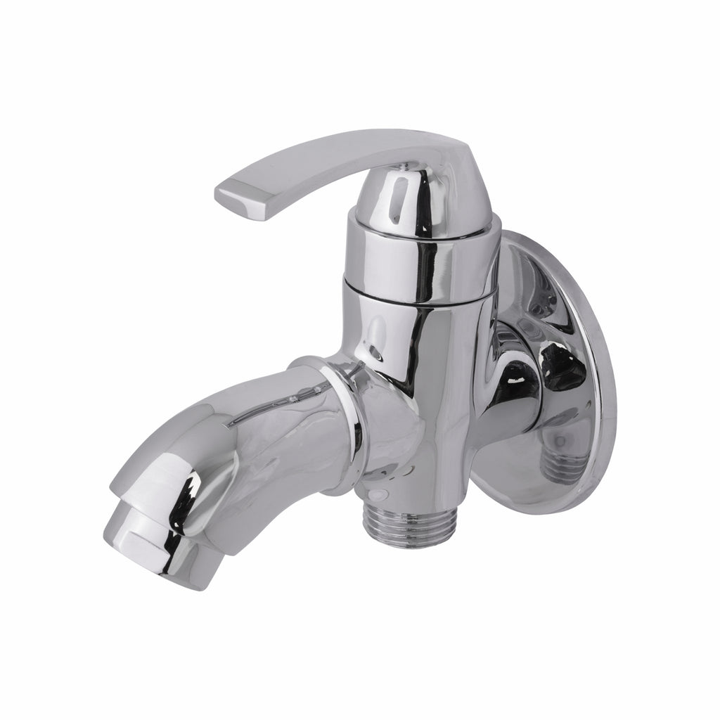 Asiatique S/L 2 in 1 Bib Cock With Wall Flange (D-015,SL), Delta Series Premium Brass Bathroom & Kitchen Faucets