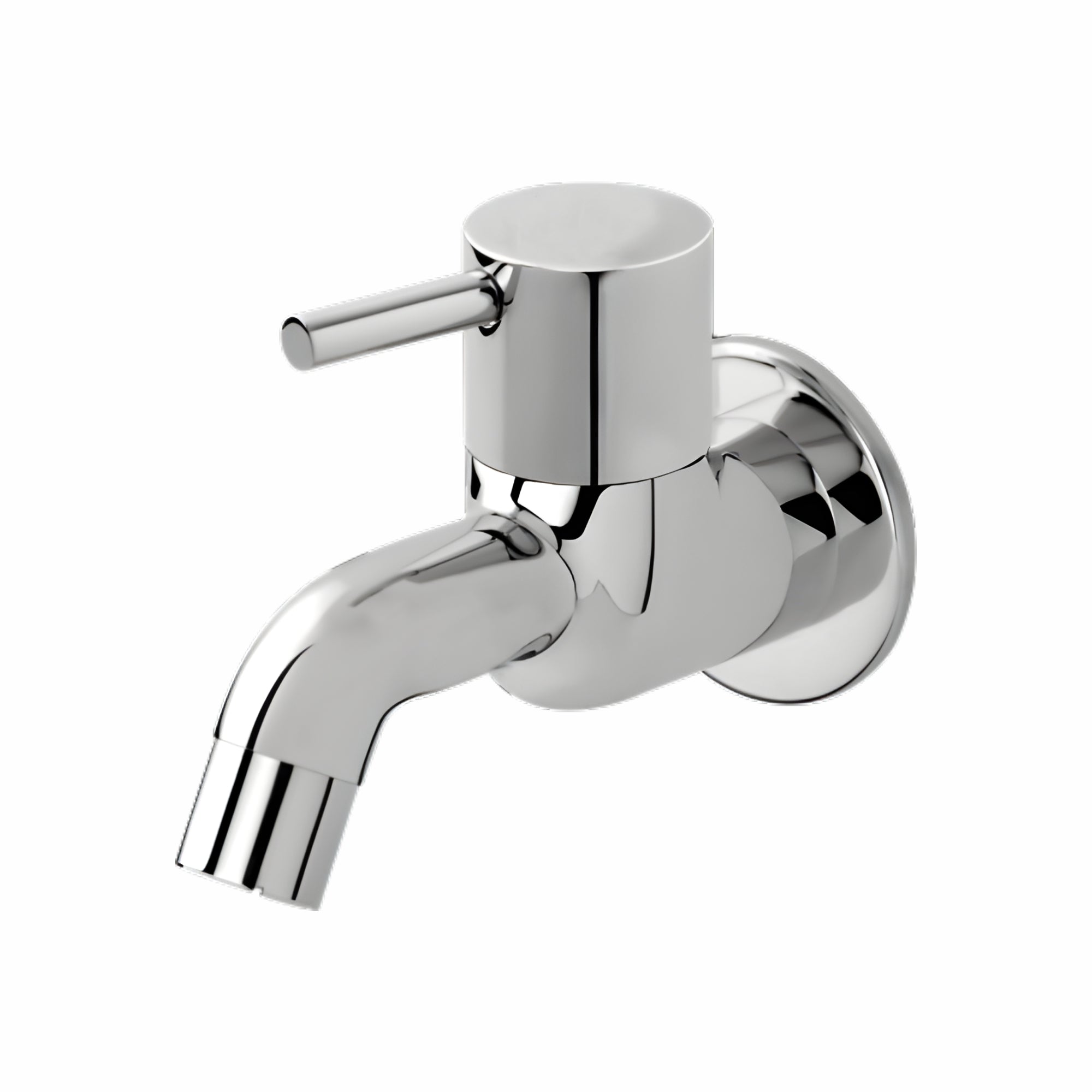 Asiatique Bib Cock Long Body With Wall Flange (F-004), Florent Premium Brass Bathroom & Kitchen Faucet Collection, Chrome Finish Mixer, Pillar Cock & Wall Mounted Tap