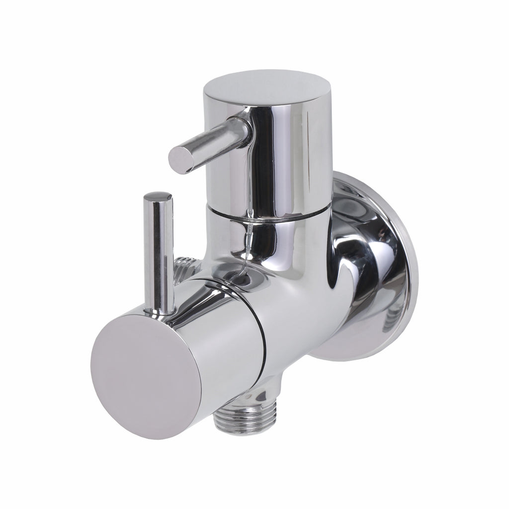 Asiatique 2 Way Angle Cock With Wall Flange (F-005TW), Florent Premium Brass Bathroom & Kitchen Faucet Collection, Chrome Finish Mixer, Pillar Cock & Wall Mounted Tap