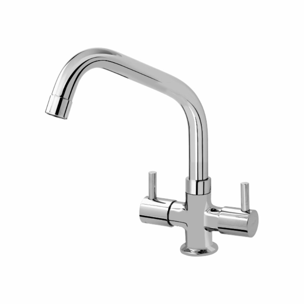 Asiatique C/H Basin Mixer With Extended Swivel Spout (F-011EX), Florent Premium Brass Bathroom & Kitchen Faucet Collection, Chrome Finish Mixer, Pillar Cock & Wall Mounted Tap
