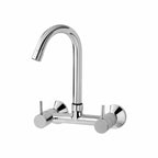 Asiatique Sink Mixer With Swivel ‘J’ Spout Wall Mounted (F-013), Florent Premium Brass Bathroom & Kitchen Faucet Collection, Chrome Finish Mixer, Pillar Cock & Wall Mounted Tap