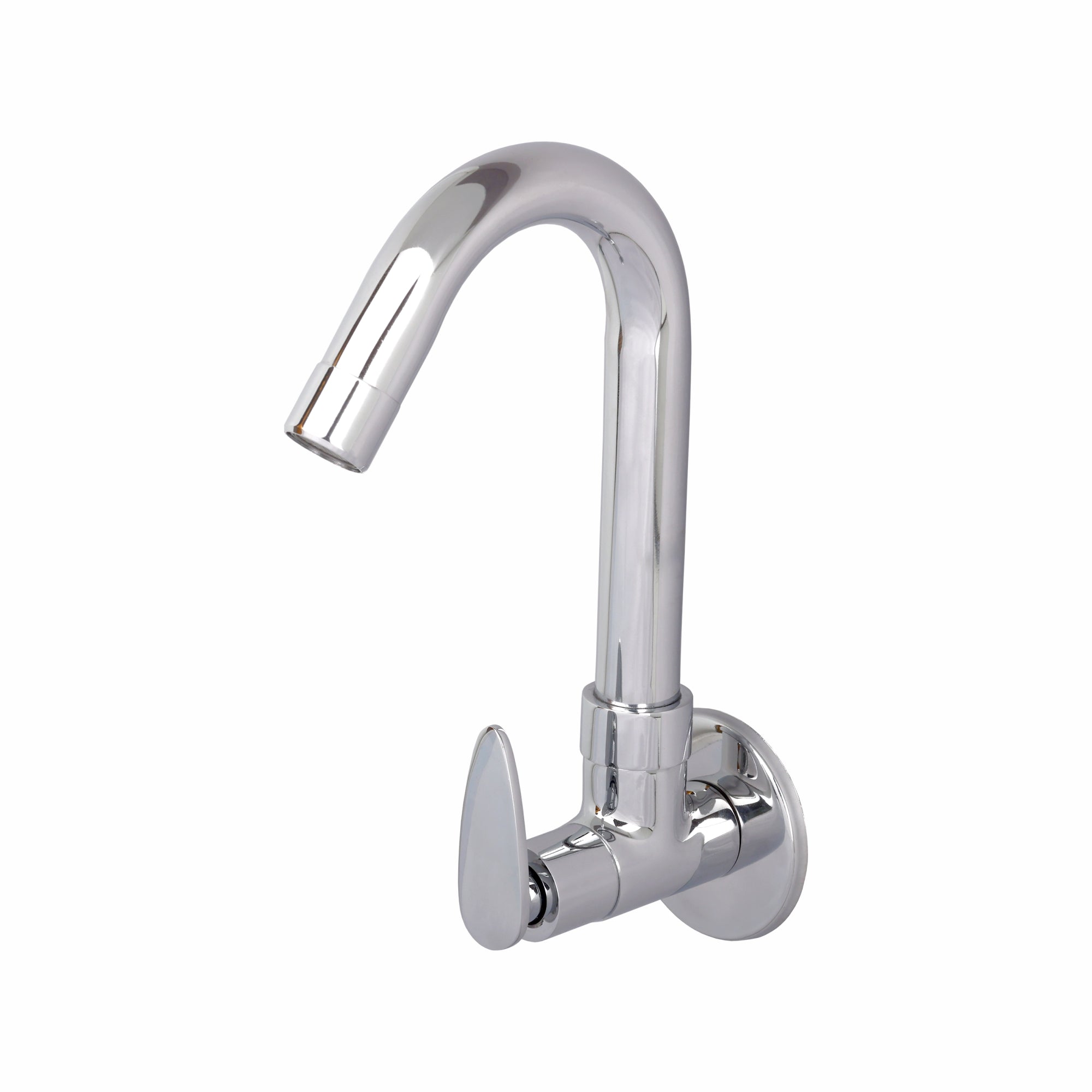 Asiatique Sink Cock With Swivel ‘J’ Spout Wall Mounted With Flange (I-008), Idea Series Premium CP Bath Fittings & Faucets