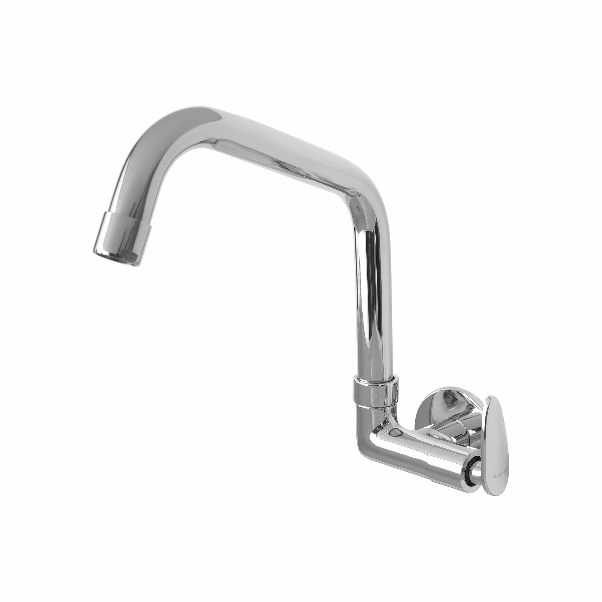 Asiatique Sink Cock With Extended Swivel Spout Side Handle Wall Mounted With Flange (I-008EX SH), Idea Series Premium CP Bath Fittings & Faucets
