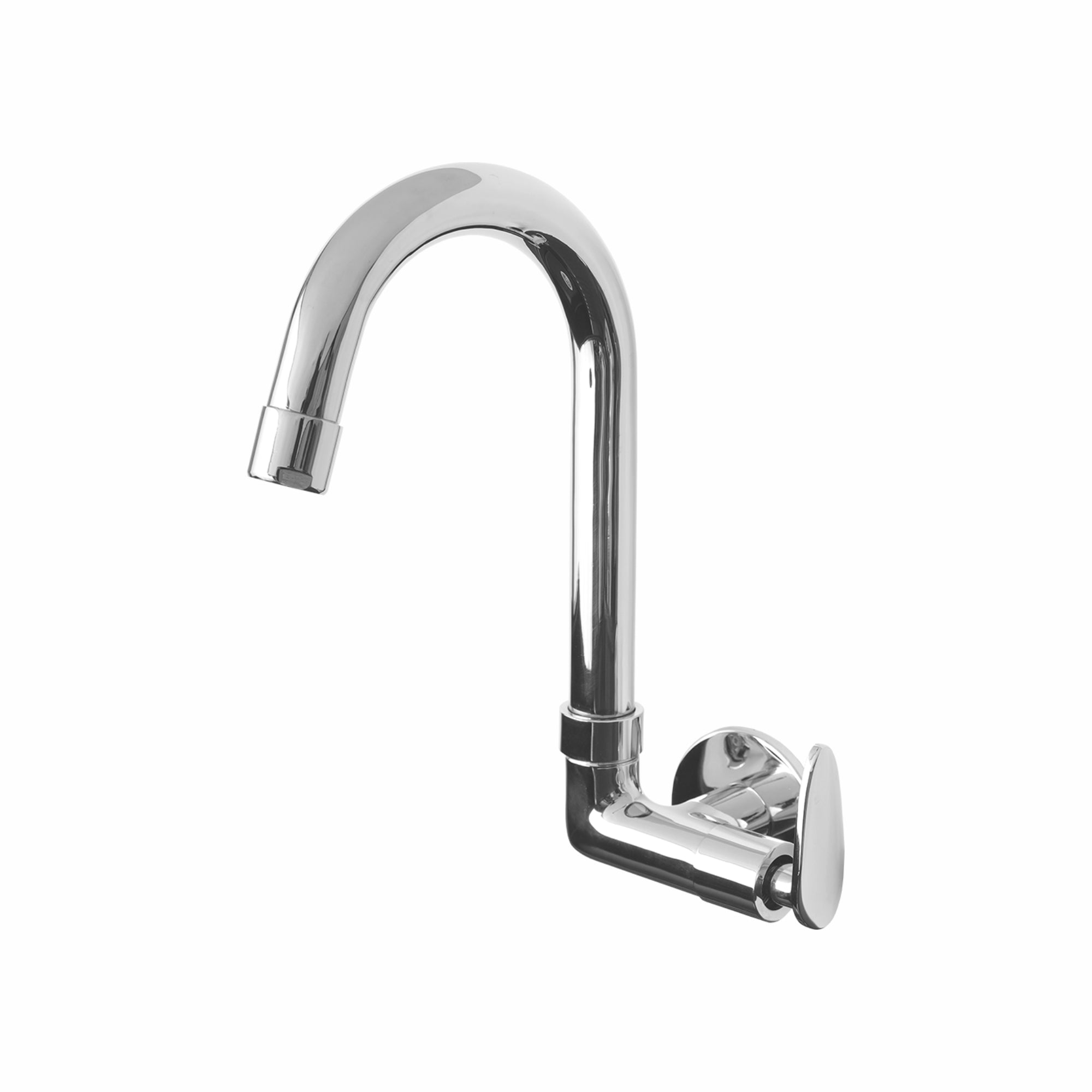 Asiatique Sink Cock With Swivel ‘J’ Spout Side Handle Wall Mounted With Flange (I-008 SH), Idea Series Premium CP Bath Fittings & Faucets