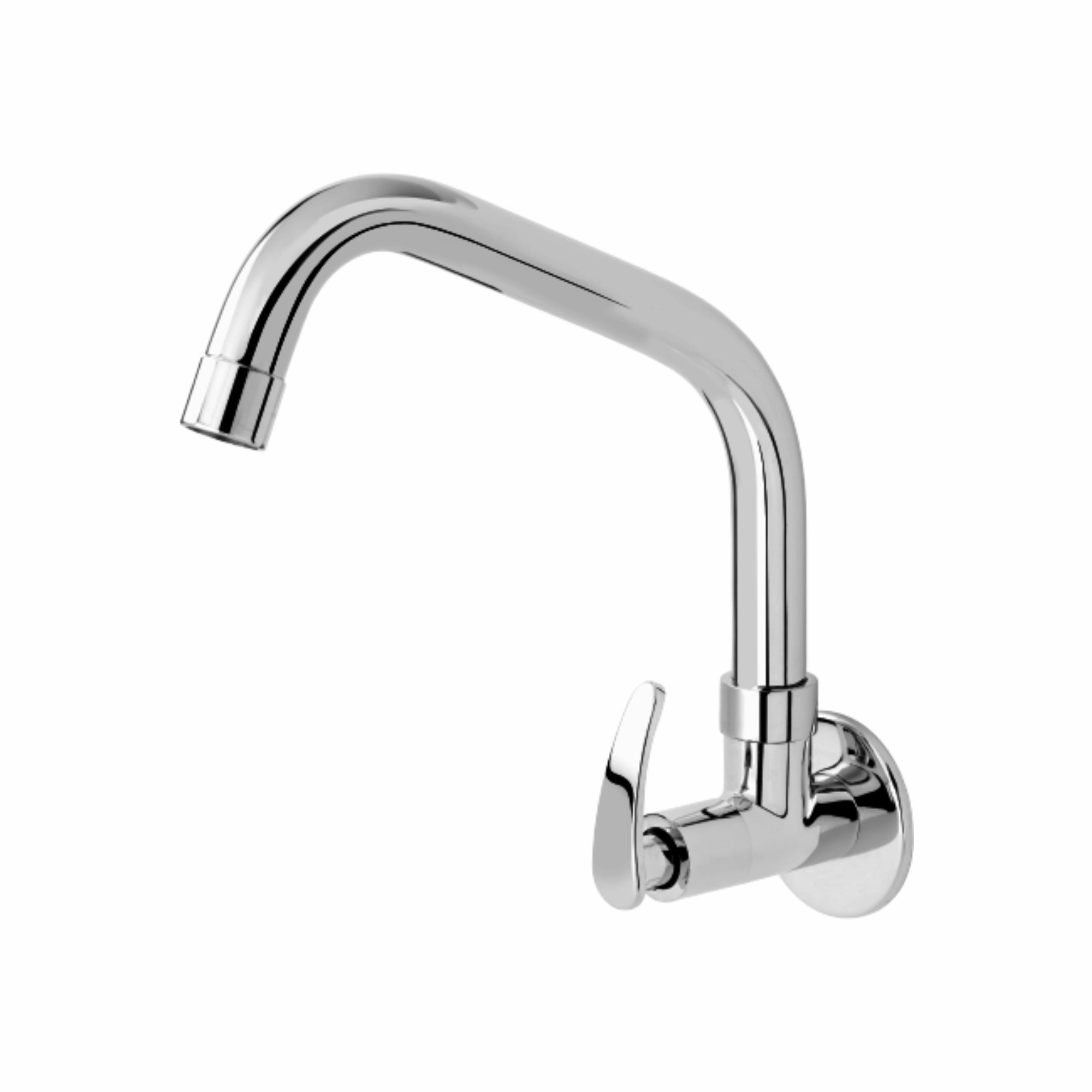 Asiatique Sink Cock With Extended Swivel Spout Wall Mounted With Flange (N-008EX), Navy Series Premium CP Bath Fittings & Faucets