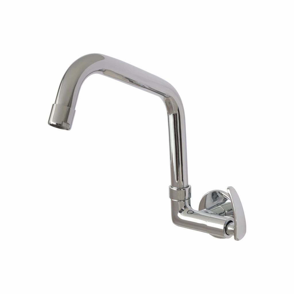 Asiatique Sink Cock With Extended Swivel Spout Side Handle Wall Mounted With Flange (N-008EX SH), Navy Series Premium CP Bath Fittings & Faucets
