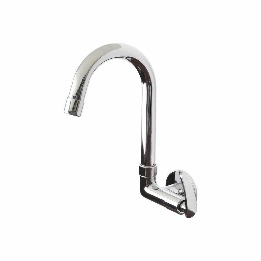 Asiatique Sink Cock With Swivel ‘J’ Spout Side Handle Wall Mounted With Flange (N-008 SH), Navy Series Premium CP Bath Fittings & Faucets