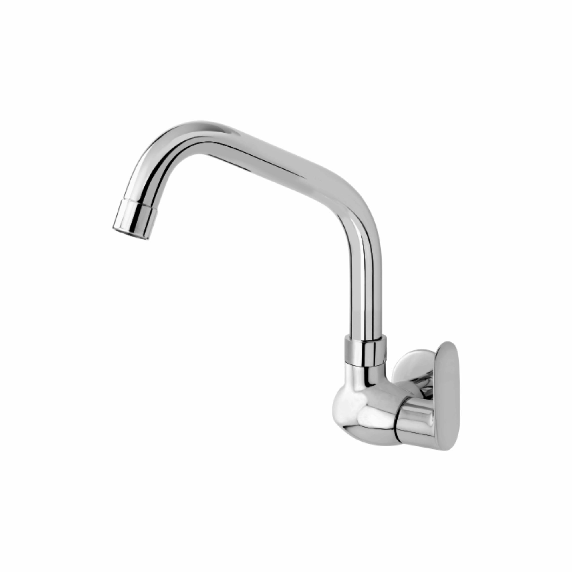 Asiatique Sink Cock With Extended Swivel Spout Wall Mounted With Flange (O-008EX), Orient Series Premium Brass Bathroom & Kitchen Faucet Collection