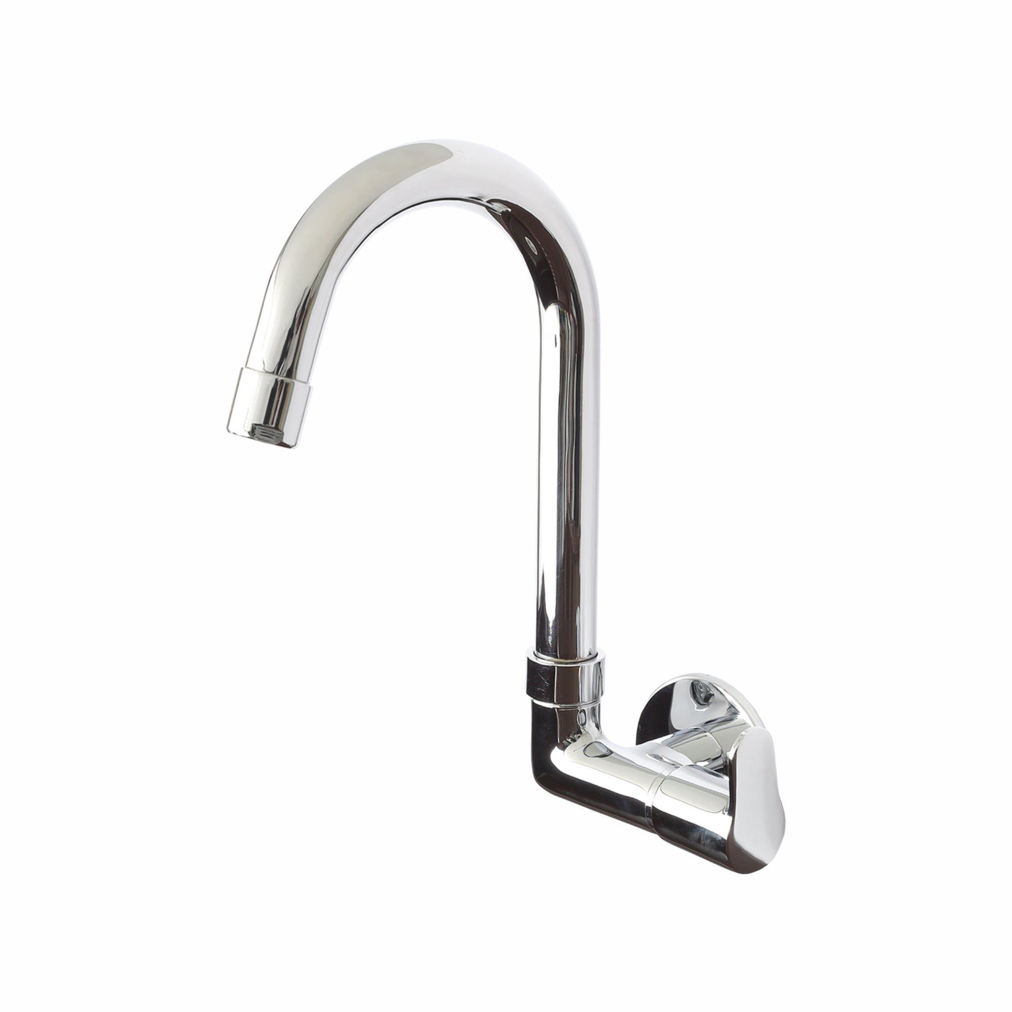 Asiatique Sink Cock with Extended Swivel 'J' Spout Side Handle Wall Mounted With Flange   (P-008SH),Perlato Series Premium Faucets & Mixers