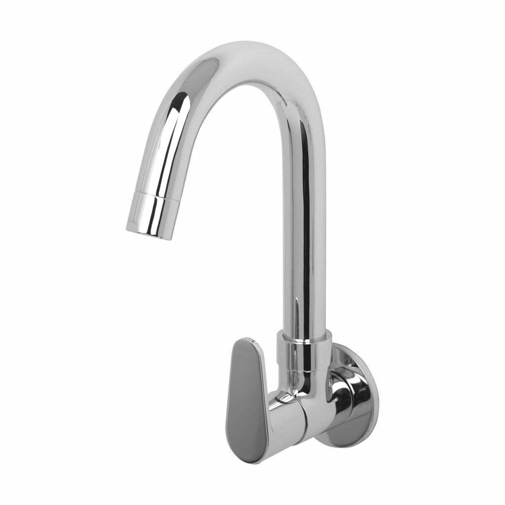 Asiatique Sink Cock With Swivel 'J' Spout Wall Mounted With Flange (U-008), UNO Series Kitchen & Bathroom Faucets | Minimal Modern Tap Collection
