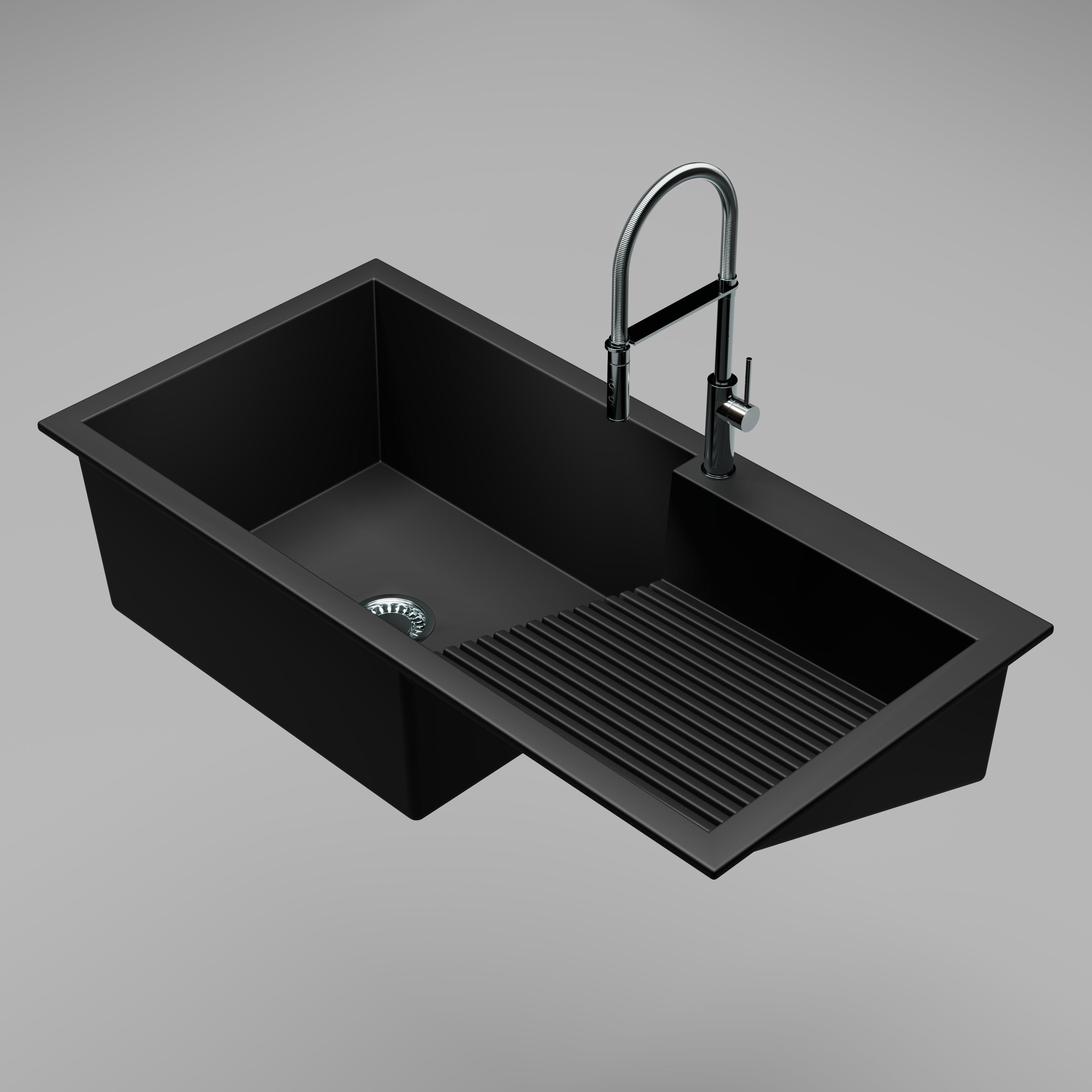 Asiatique Single Bowl Laundry/Utility Quartz Kitchen Sink (D403 - QUEEN), Granite Finish, 304 Grade SS coupling, Slop Drain, Noise Reduction Design | 40 x 20 x 10 inches