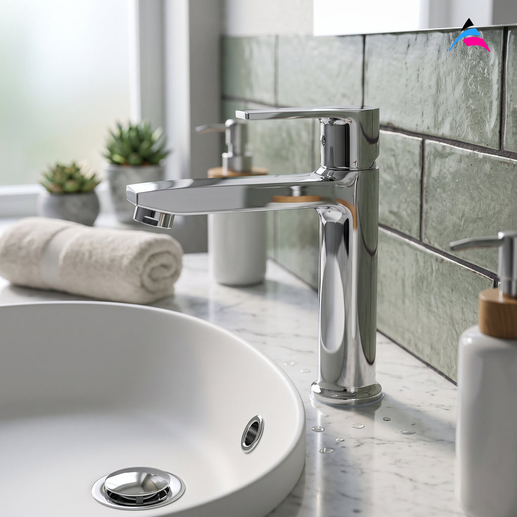 Asiatique Pillar Cock With Extended Spout (C-000A), Crystal Series Brass Faucet – Chrome Finish Bathroom & Kitchen Faucet with 15mm Cartridge