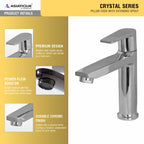 Asiatique Pillar Cock With Extended Spout (C-000A), Crystal Series Brass Faucet – Chrome Finish Bathroom & Kitchen Faucet with 15mm Cartridge