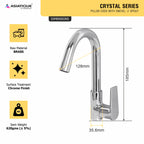 Asiatique Pillar Cock With Swivel ‘J’ Spout (C-002), Crystal Series Brass Faucet – Chrome Finish Bathroom & Kitchen Faucet with 15mm Cartridge