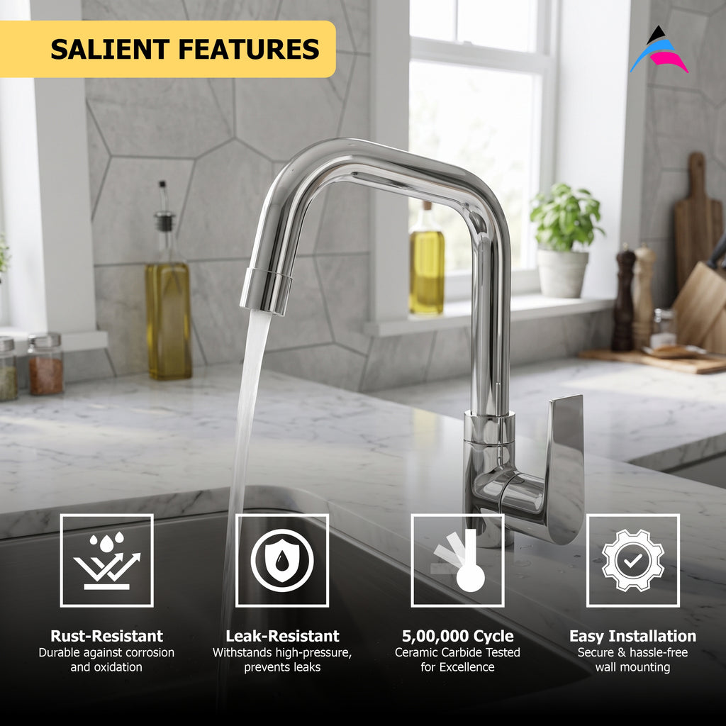 Asiatique Pillar Cock With Extended Swivel Spout (C-002EX), Crystal Series Brass Faucet – Chrome Finish Bathroom & Kitchen Faucet with 15mm Cartridge