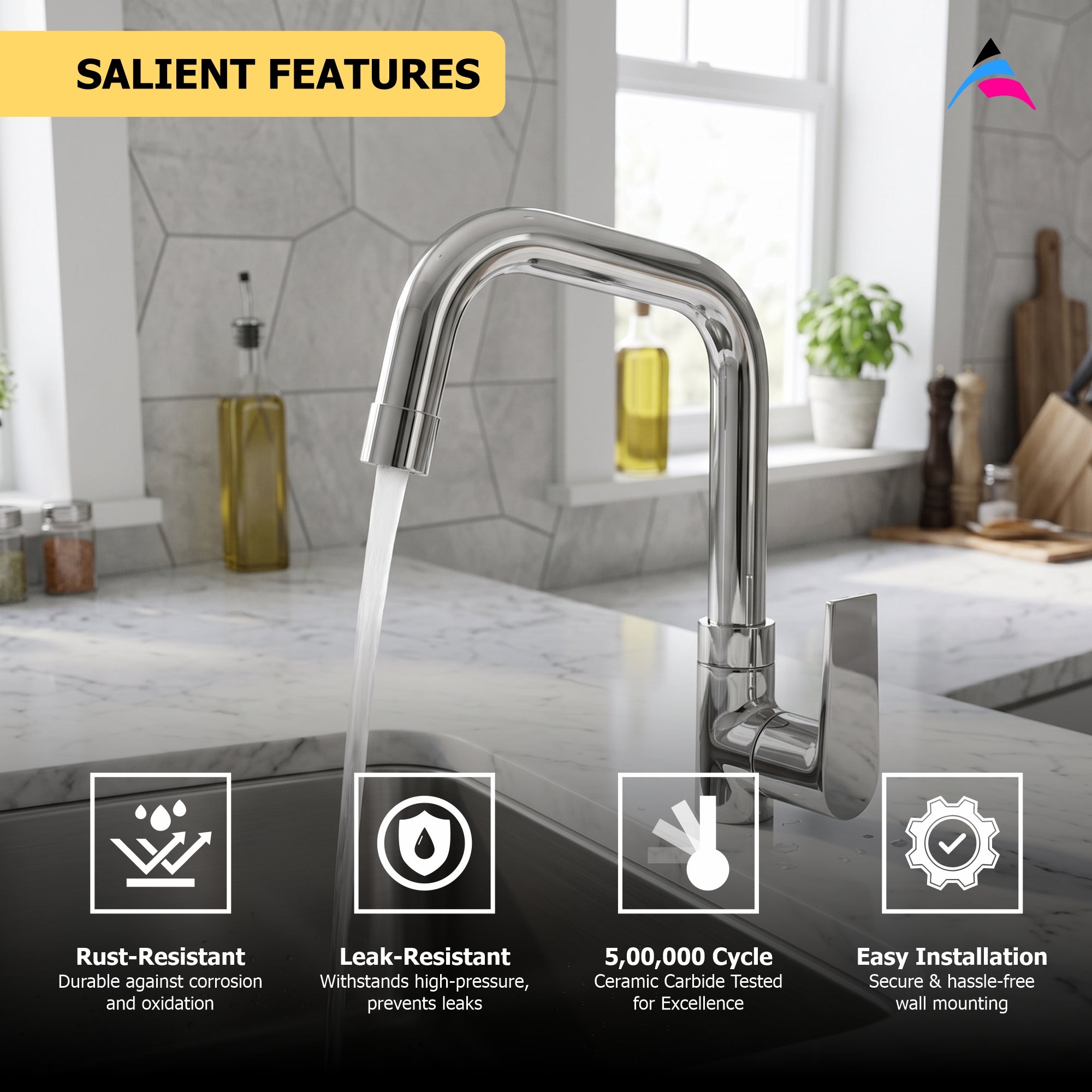 Asiatique Pillar Cock With Extended Swivel Spout (C-002EX), Crystal Series Brass Faucet – Chrome Finish Bathroom & Kitchen Faucet with 15mm Cartridge
