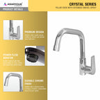 Asiatique Pillar Cock With Extended Swivel Spout (C-002EX), Crystal Series Brass Faucet – Chrome Finish Bathroom & Kitchen Faucet with 15mm Cartridge