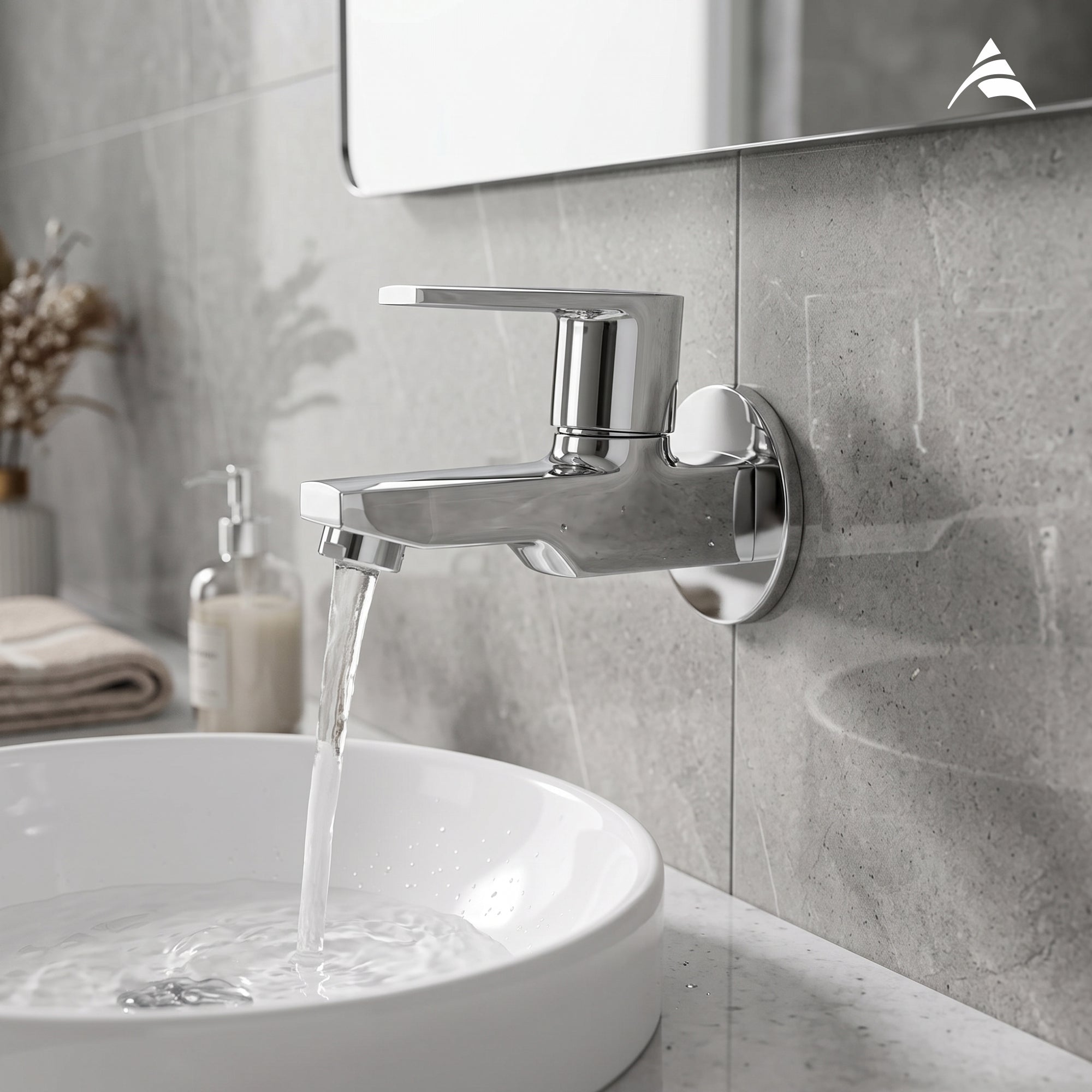 Asiatique Bib Cock With Wall Flange (C-003), Crystal Series Brass Faucet – Chrome Finish Bathroom & Kitchen Faucet with 15mm Cartridge