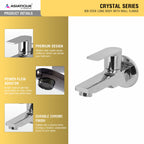 Asiatique Bib Cock Long Body With Wall Flange (C-004), Crystal Series Brass Faucet – Chrome Finish Bathroom & Kitchen Faucet with 15mm Cartridge