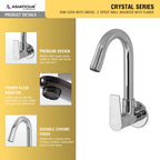Asiatique Sink Cock With Swivel ‘J’ Spout Wall Mounted With Flange (C-008), Crystal Series Brass Faucet – Chrome Finish Bathroom & Kitchen Faucet with 15mm Cartridge