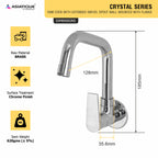 Asiatique Sink Cock With Extended Swivel Spout Wall Mounted With Flange (C-008EX), Crystal Series Brass Faucet – Chrome Finish Bathroom & Kitchen Faucet with 15mm Cartridge