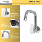 Asiatique Sink Cock With Extended Swivel Spout Wall Mounted With Flange (C-008EX), Crystal Series Brass Faucet – Chrome Finish Bathroom & Kitchen Faucet with 15mm Cartridge