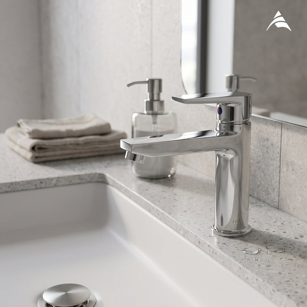 Asiatique S/L Basin Mixer With Braided Hoses (C-009), Crystal Series Brass Faucet – Chrome Finish Bathroom & Kitchen Faucet with 15mm Cartridge