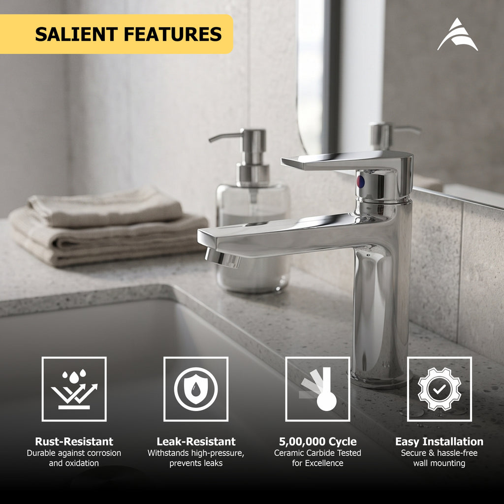 Asiatique S/L Basin Mixer With Braided Hoses (C-009), Crystal Series Brass Faucet – Chrome Finish Bathroom & Kitchen Faucet with 15mm Cartridge