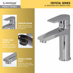 Asiatique S/L Basin Mixer With Braided Hoses (C-009), Crystal Series Brass Faucet – Chrome Finish Bathroom & Kitchen Faucet with 15mm Cartridge