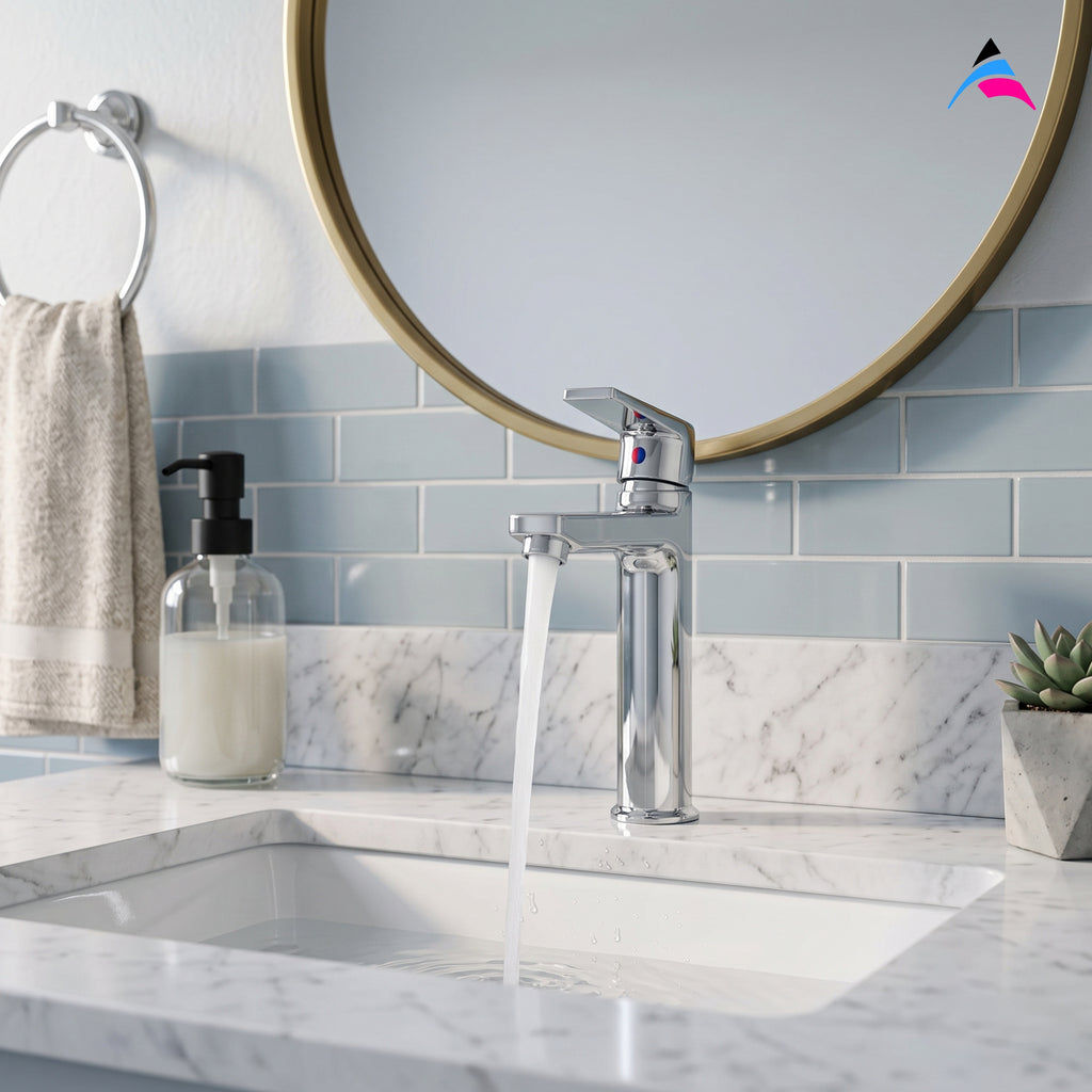 Asiatique S/L Basin Mixer With Extended Body Braided (C-009EX), Crystal Series Brass Faucet – Chrome Finish Bathroom & Kitchen Faucet with 15mm Cartridge