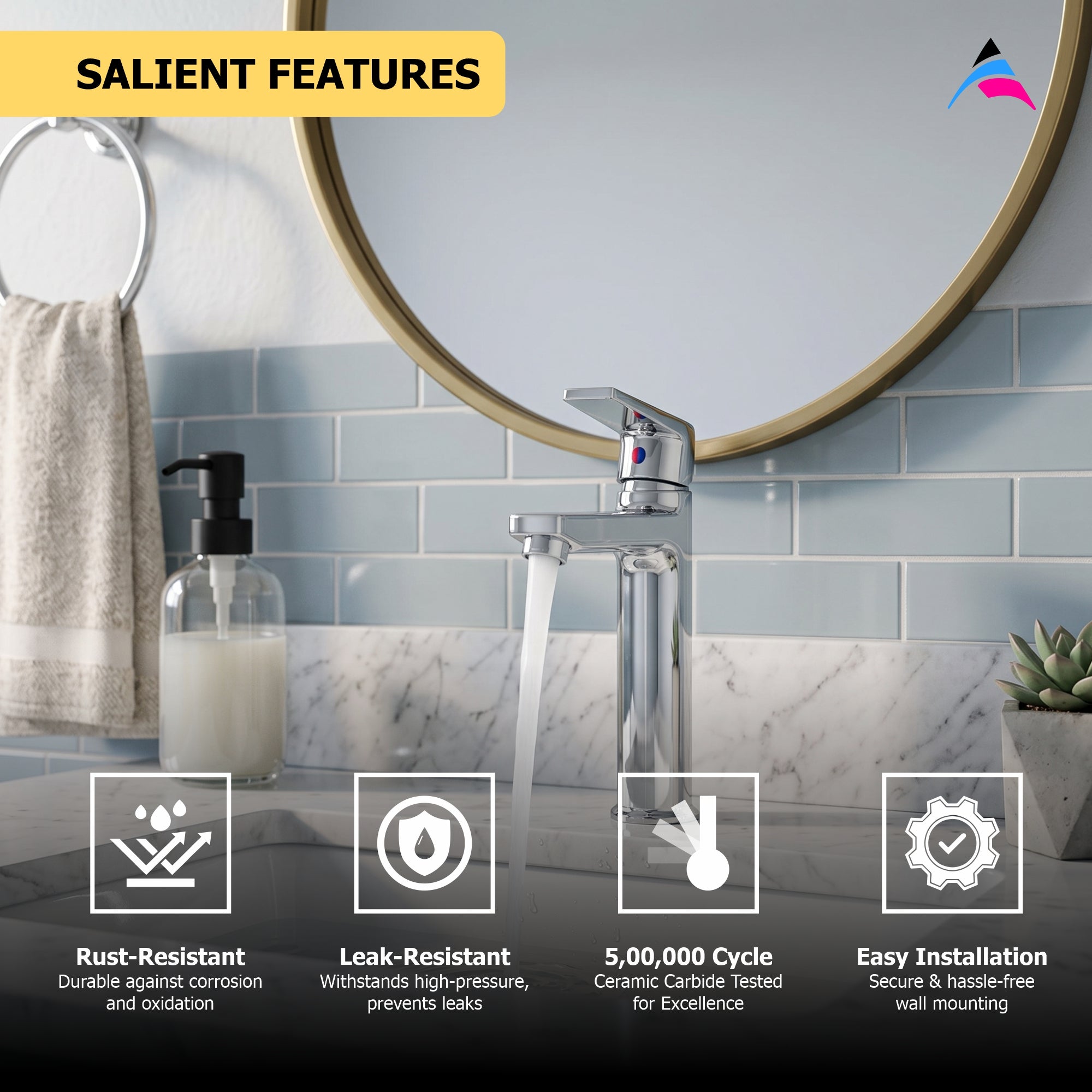 Asiatique S/L Basin Mixer With Extended Body Braided (C-009EX), Crystal Series Brass Faucet – Chrome Finish Bathroom & Kitchen Faucet with 15mm Cartridge