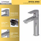 Asiatique S/L Basin Mixer With Extended Body Braided (C-009EX), Crystal Series Brass Faucet – Chrome Finish Bathroom & Kitchen Faucet with 15mm Cartridge