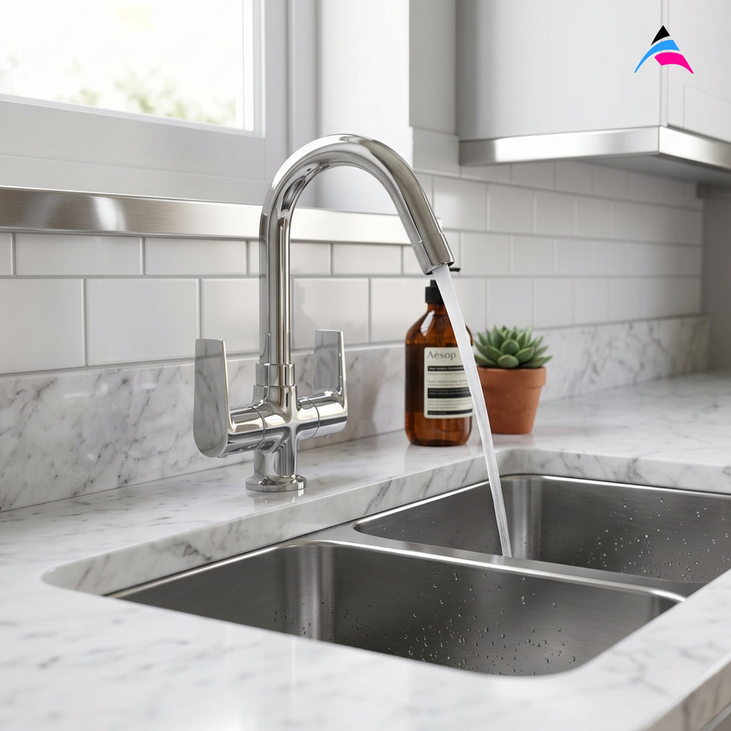 Asiatique C/H Basin Mixer With Swivel ‘J’ Spout (C-011), Crystal Series Brass Faucet – Chrome Finish Bathroom & Kitchen Faucet with 15mm Cartridge