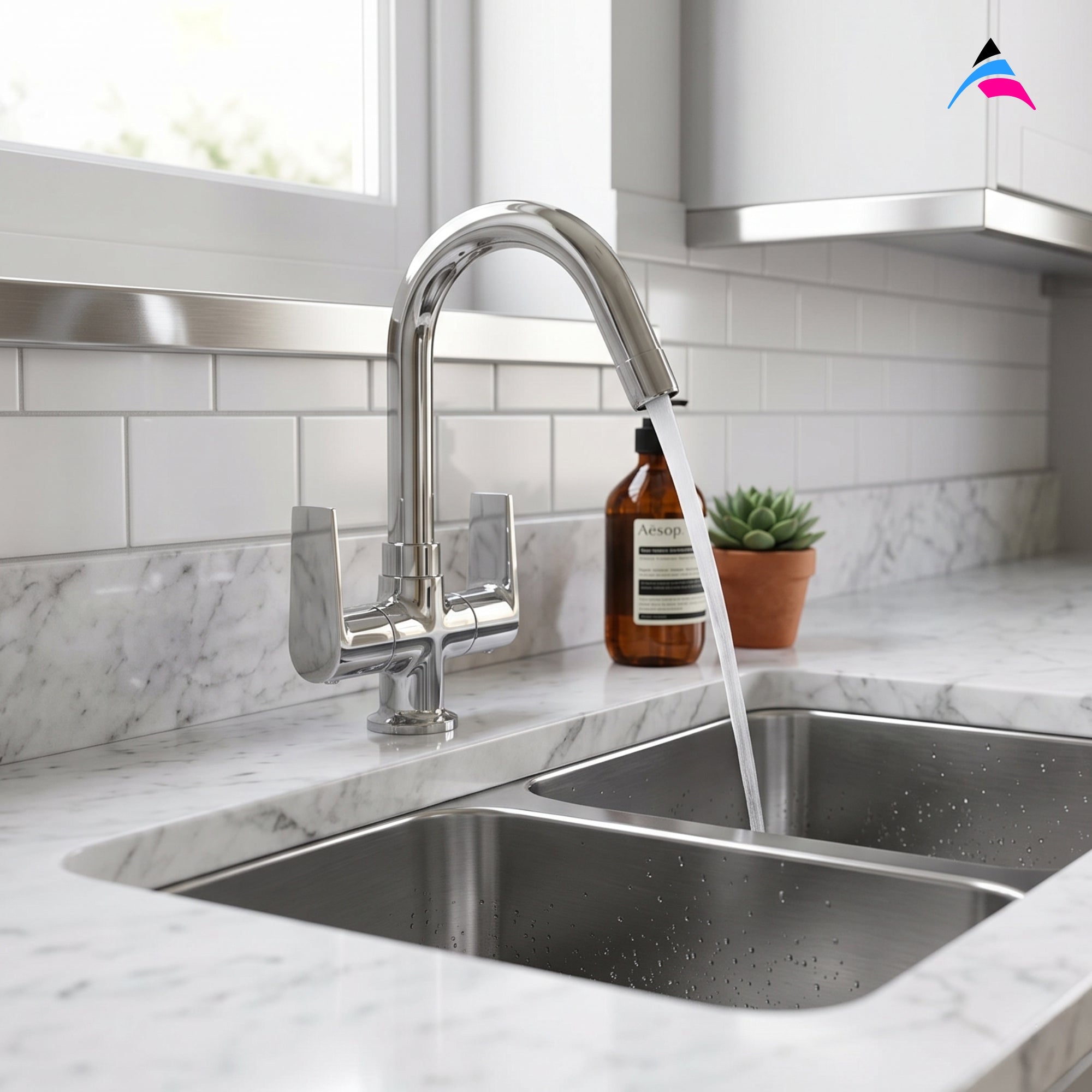 Asiatique C/H Basin Mixer With Swivel ‘J’ Spout (C-011), Crystal Series Brass Faucet – Chrome Finish Bathroom & Kitchen Faucet with 15mm Cartridge