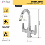 Asiatique C/H Basin Mixer With Swivel ‘J’ Spout (C-011), Crystal Series Brass Faucet – Chrome Finish Bathroom & Kitchen Faucet with 15mm Cartridge