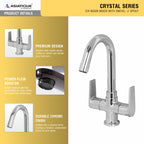 Asiatique C/H Basin Mixer With Swivel ‘J’ Spout (C-011), Crystal Series Brass Faucet – Chrome Finish Bathroom & Kitchen Faucet with 15mm Cartridge