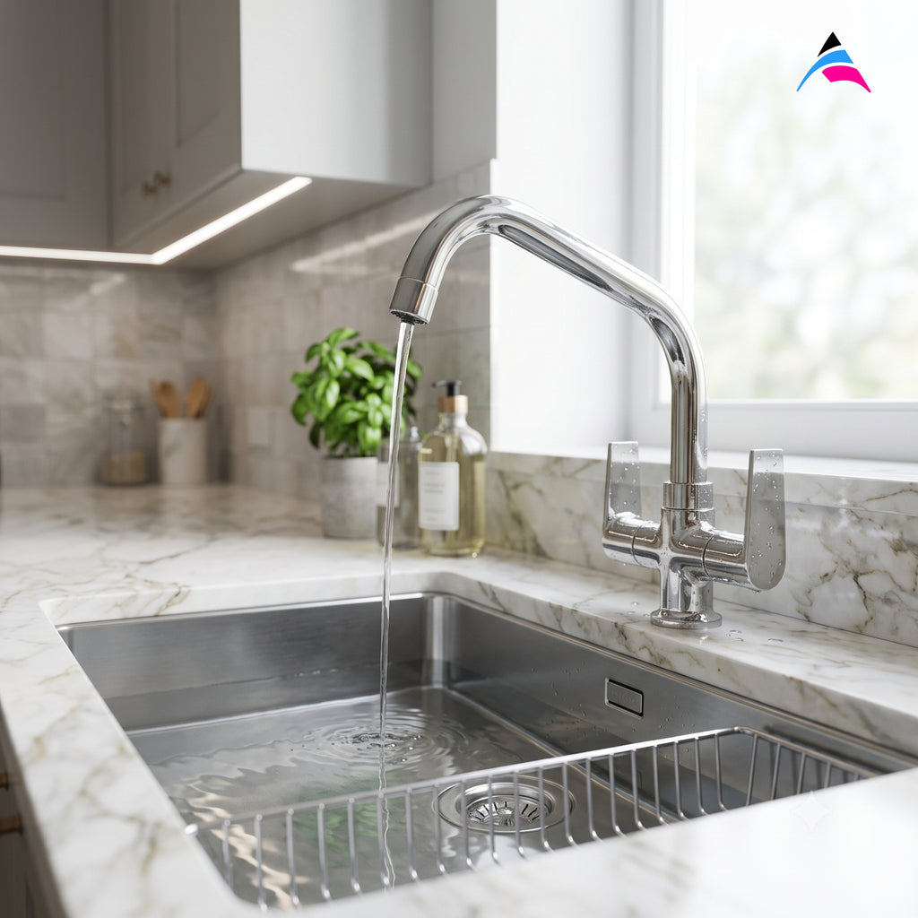 Asiatique C/H Basin Mixer With Extended Swivel Spout (C-011EX), Crystal Series Brass Faucet – Chrome Finish Bathroom & Kitchen Faucet with 15mm Cartridge