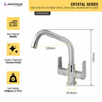 Asiatique C/H Basin Mixer With Extended Swivel Spout (C-011EX), Crystal Series Brass Faucet – Chrome Finish Bathroom & Kitchen Faucet with 15mm Cartridge