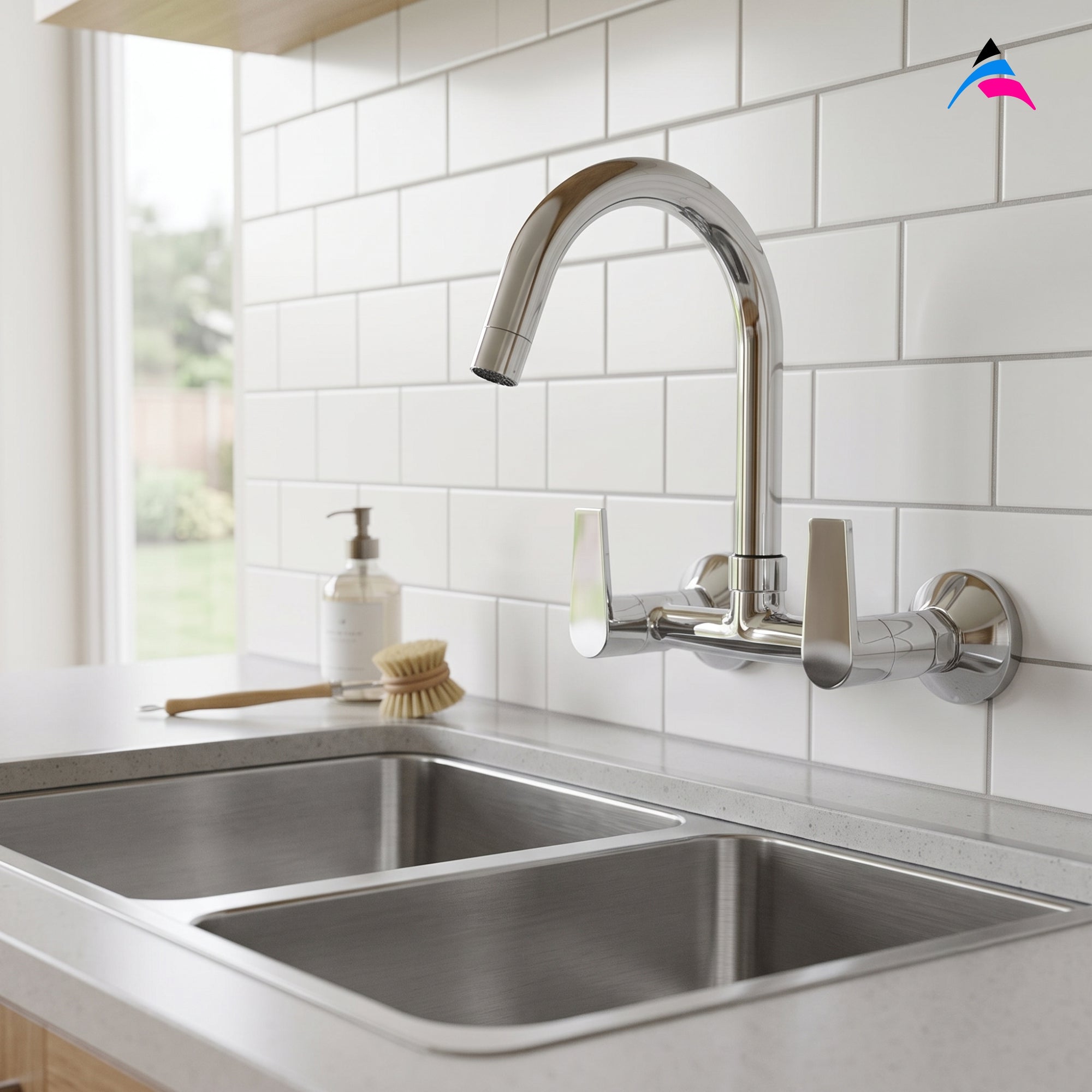 Asiatique Sink Mixer With Swivel ‘J’ Spout Wall Mounted (C-013), Crystal Series Brass Faucet – Chrome Finish Bathroom & Kitchen Faucet with 15mm Cartridge