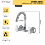 Asiatique Sink Mixer With Swivel ‘J’ Spout Wall Mounted (C-013), Crystal Series Brass Faucet – Chrome Finish Bathroom & Kitchen Faucet with 15mm Cartridge