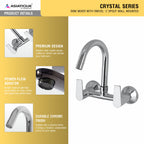Asiatique Sink Mixer With Swivel ‘J’ Spout Wall Mounted (C-013), Crystal Series Brass Faucet – Chrome Finish Bathroom & Kitchen Faucet with 15mm Cartridge