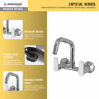 Asiatique Sink Mixer With Extended Swivel Spout Wall Mounted (C-013EX), Crystal Series Brass Faucet – Chrome Finish Bathroom & Kitchen Faucet with 15mm Cartridge