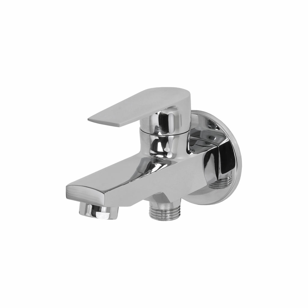 Asiatique S/L 2 in 1 Bib Cock With Wall Flange (C-015 S/L), Crystal Series Brass Faucet – Chrome Finish Bathroom & Kitchen Faucet with 15mm Cartridge