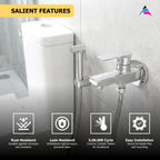 Asiatique S/L 2 in 1 Bib Cock With Wall Flange (C-015 S/L), Crystal Series Brass Faucet – Chrome Finish Bathroom & Kitchen Faucet with 15mm Cartridge