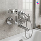Asiatique Wall Mixer Telephonic With Crutch ARR. Of Tele. Shower (C-016), Crystal Series Brass Faucet – Chrome Finish Bathroom & Kitchen Faucet with 15mm Cartridge