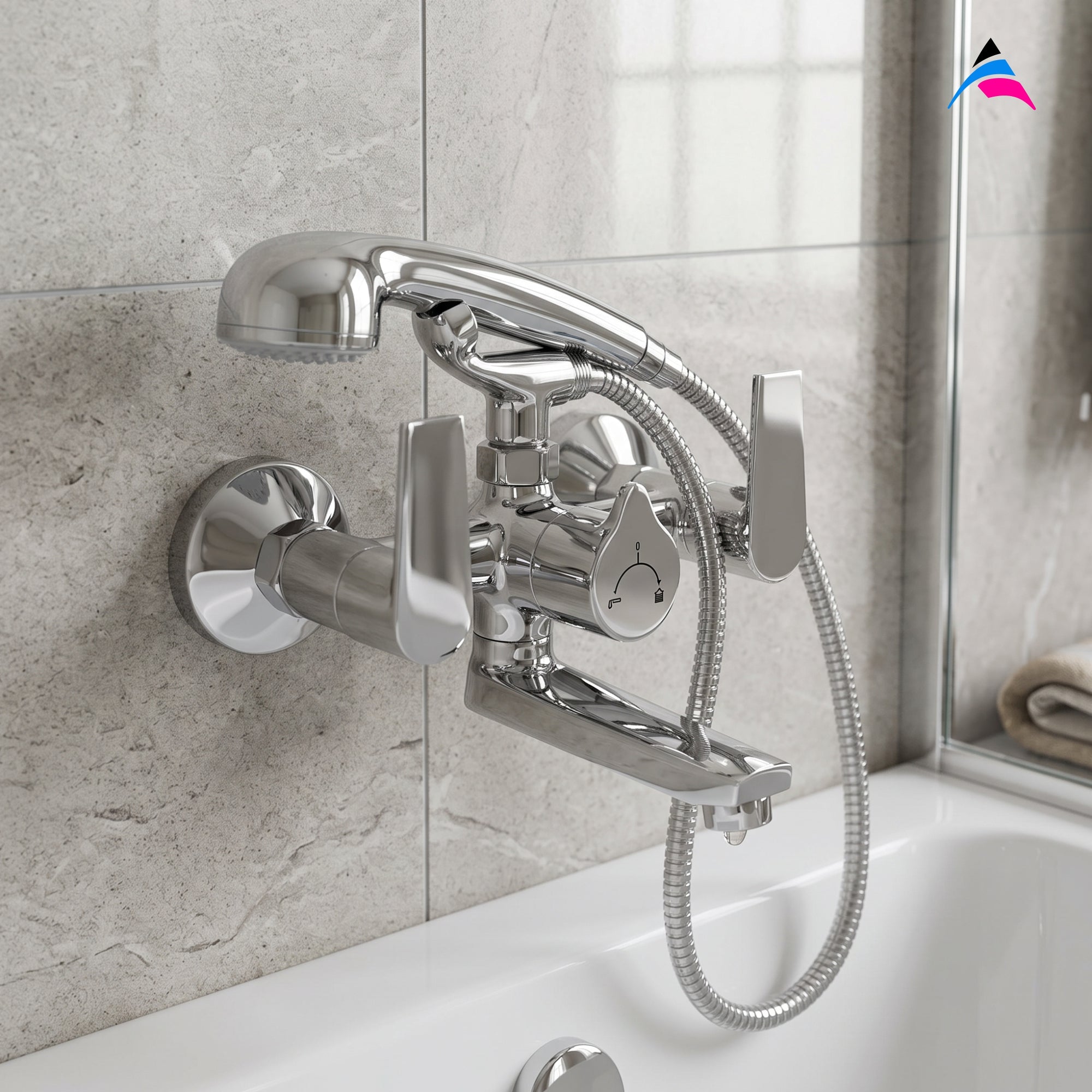 Asiatique Wall Mixer Telephonic With Crutch ARR. Of Tele. Shower (C-016), Crystal Series Brass Faucet – Chrome Finish Bathroom & Kitchen Faucet with 15mm Cartridge