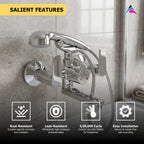 Asiatique Wall Mixer Telephonic With Crutch ARR. Of Tele. Shower (C-016), Crystal Series Brass Faucet – Chrome Finish Bathroom & Kitchen Faucet with 15mm Cartridge