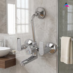 Asiatique Wall Mixer Telephonic With ‘L’ Bend for ARR. Of O/H Shower (C-017), Crystal Series Brass Faucet – Chrome Finish Bathroom & Kitchen Faucet with 15mm Cartridge