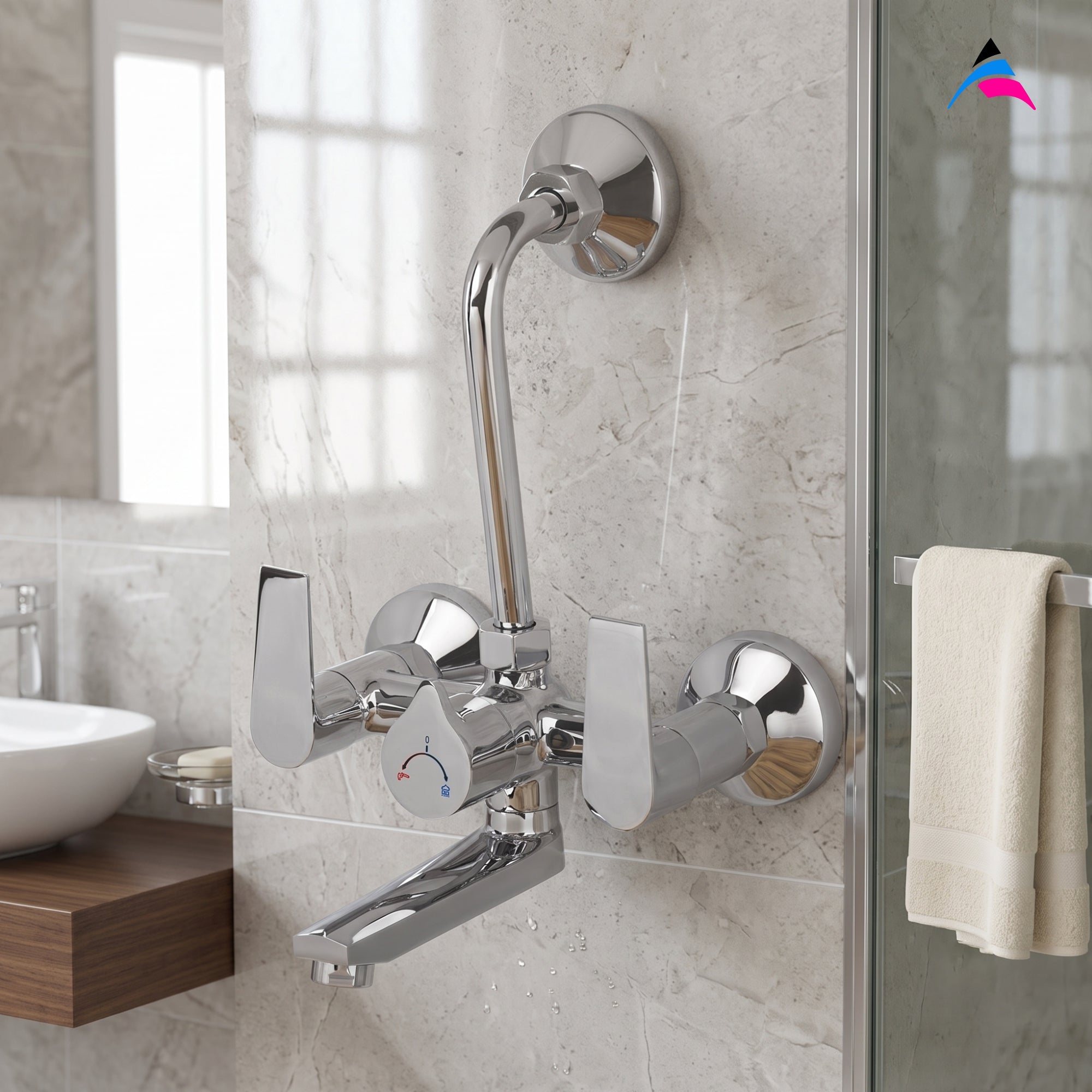 Asiatique Wall Mixer Telephonic With ‘L’ Bend for ARR. Of O/H Shower (C-017), Crystal Series Brass Faucet – Chrome Finish Bathroom & Kitchen Faucet with 15mm Cartridge